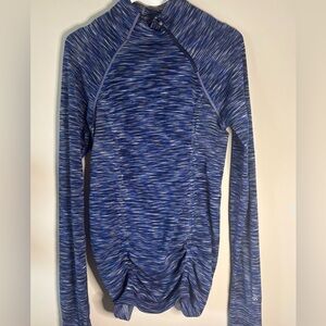 Athleta‎ Fastest Track Long Sleeve Ruched Shirt Women's Small Space Blue 1/2 Zip